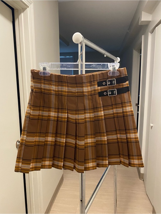 No Boundaries Dresses & Skirts - No Boundaries Brown Plaid Pleated Mini Skirt with Buckle Straps
